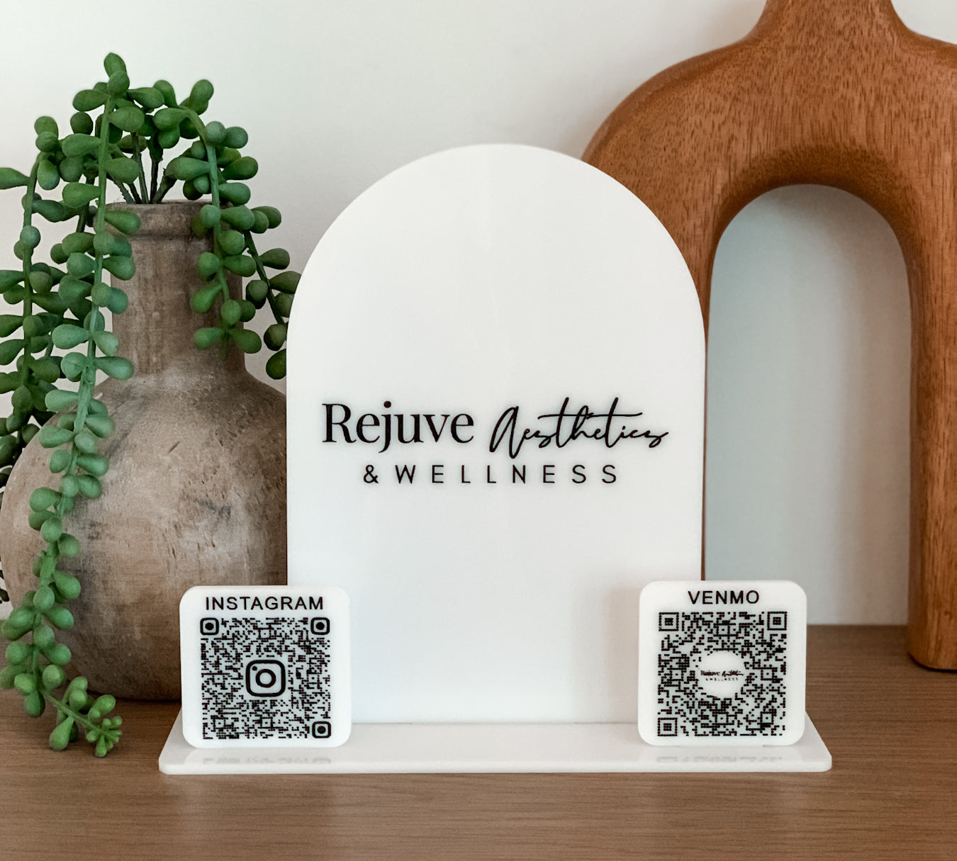 Arched Table Top Business Sign with QR Codes