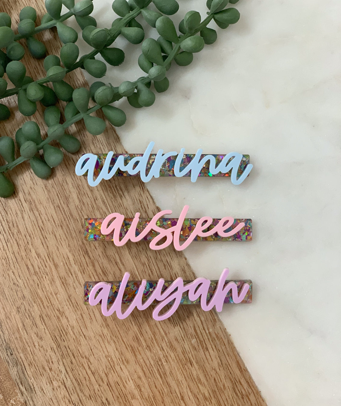 Personalized Glitter Barrettes